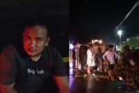 Mobil pengangkut durian terguling di Jalinsum Way Kanan. Aksi penjarahan warga terekam kamera dan viral di media sosial. | X.com/@NyaiiBubu