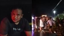 Mobil pengangkut durian terguling di Jalinsum Way Kanan. Aksi penjarahan warga terekam kamera dan viral di media sosial. | X.com/@NyaiiBubu