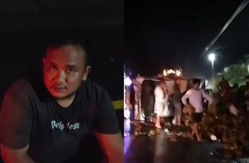 Mobil pengangkut durian terguling di Jalinsum Way Kanan. Aksi penjarahan warga terekam kamera dan viral di media sosial. | X.com/@NyaiiBubu