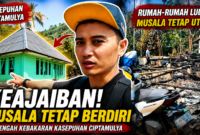 Musala tetap berdiri kokoh di tengah puing kebakaran Kasepuhan Ciptamulya. | Gambar: Ilustrasi AI