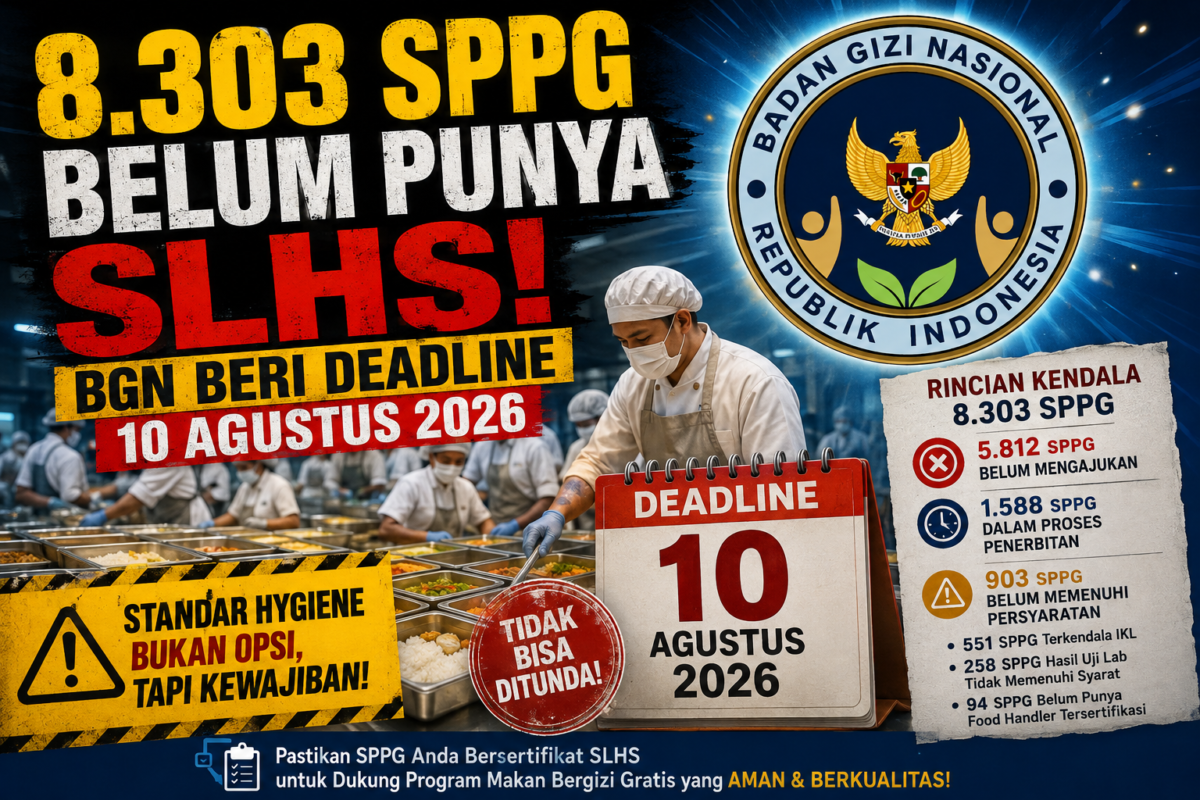 8.303 SPPG belum kantongi SLHS. BGN beri deadline hingga 10 Agustus 2026. | Gambar: Ilustrasi AI