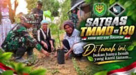 Satgas TMMD ke-130 Kodim 0622 Sukabumi menanam sayuran dan membagikan bibit kepada warga Desa Mekarjaya untuk memperkuat ketahanan pangan keluarga.